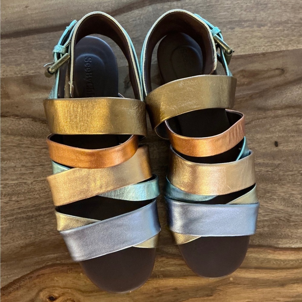See By Chloe Nappa Laminata Metallic Leather Strappy Sandals Sz 38 Anthropologie - Picture 9 of 10